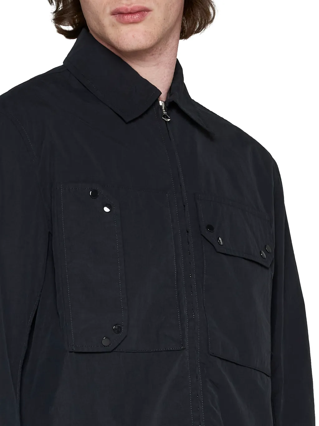 Logo Patch Zipped Shirt Jacket