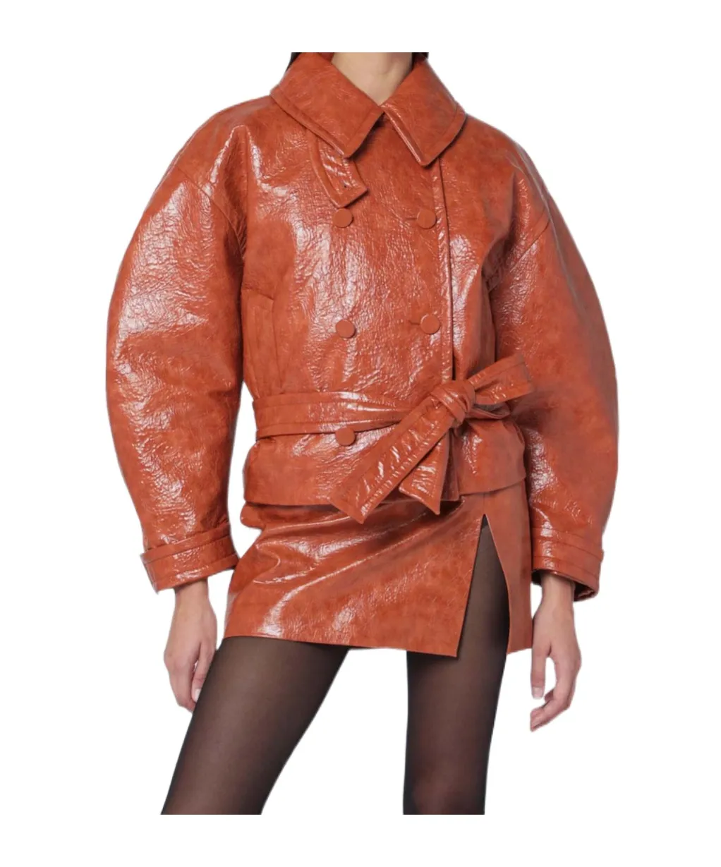 Leather-Effect Belted Jacket