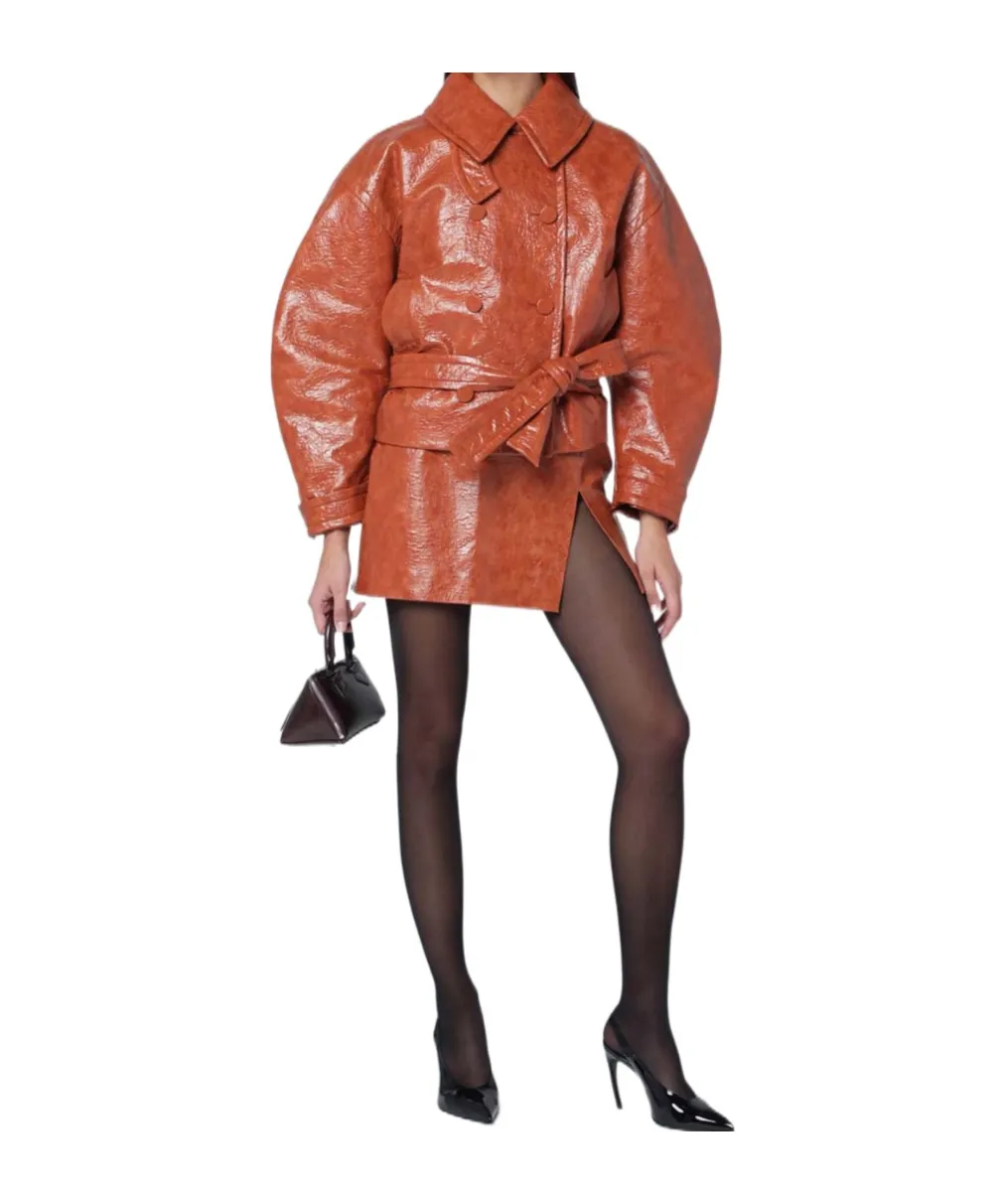 Leather-Effect Belted Jacket