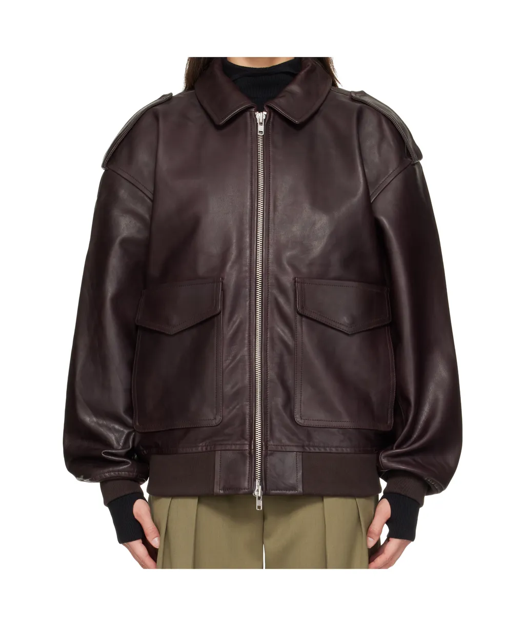 Long-Sleeved Leather Jacket