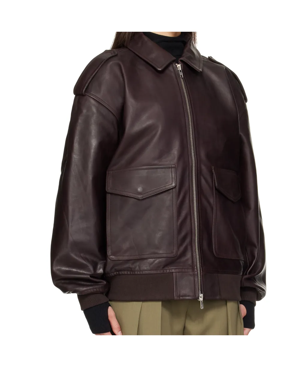 Long-Sleeved Leather Jacket