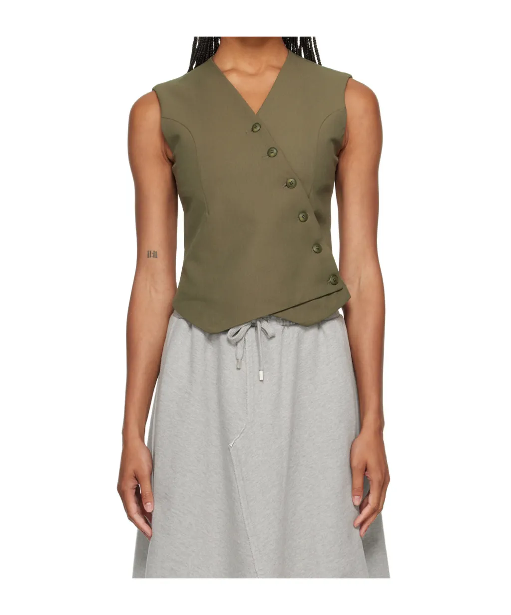 Sleeveless Button-Fastening Top