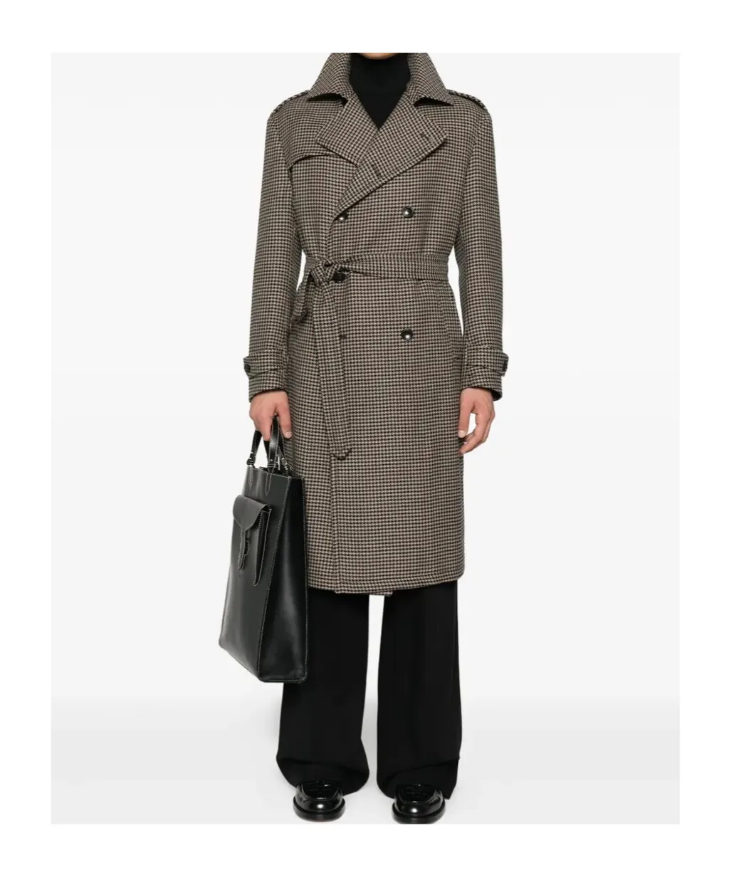 Houndstooth Double-Breasted Coat
