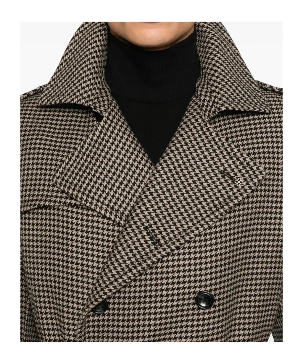 Houndstooth Double-Breasted Coat