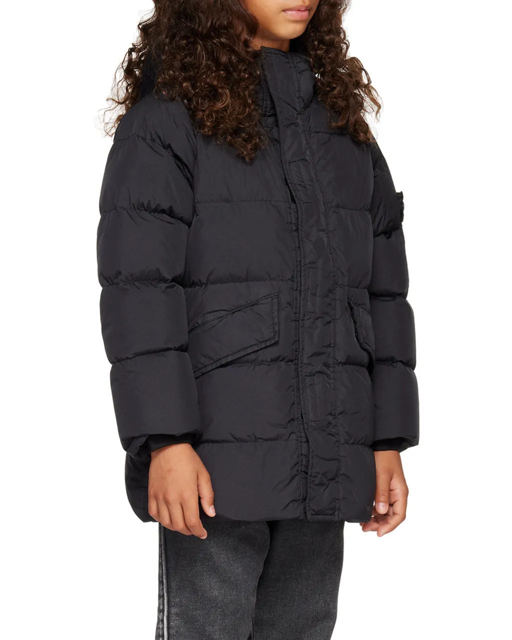 Compass-Motif Long-Sleeved Padded Coat