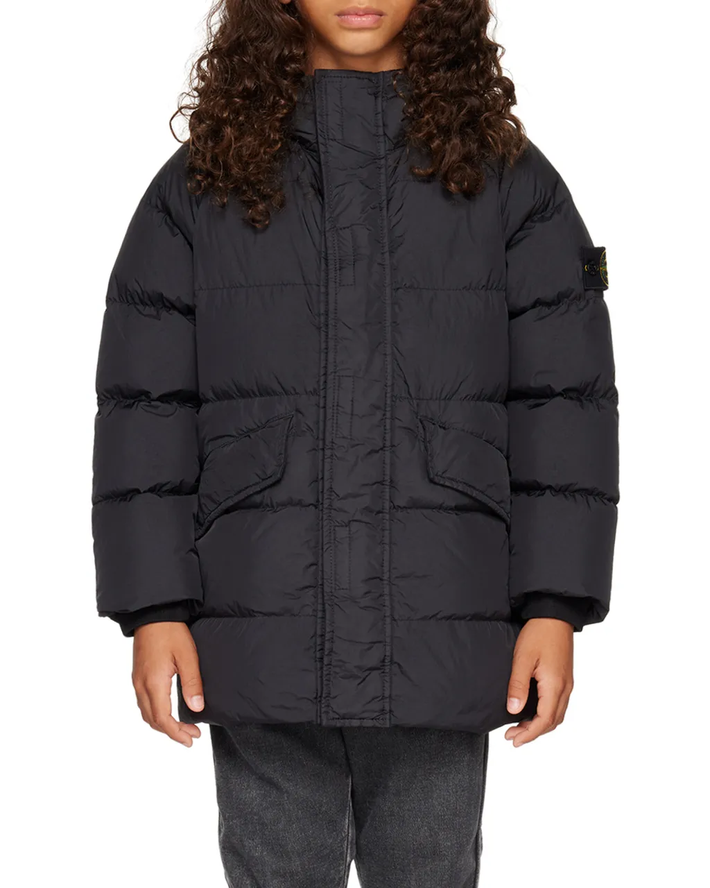 Compass-Motif Long-Sleeved Padded Coat