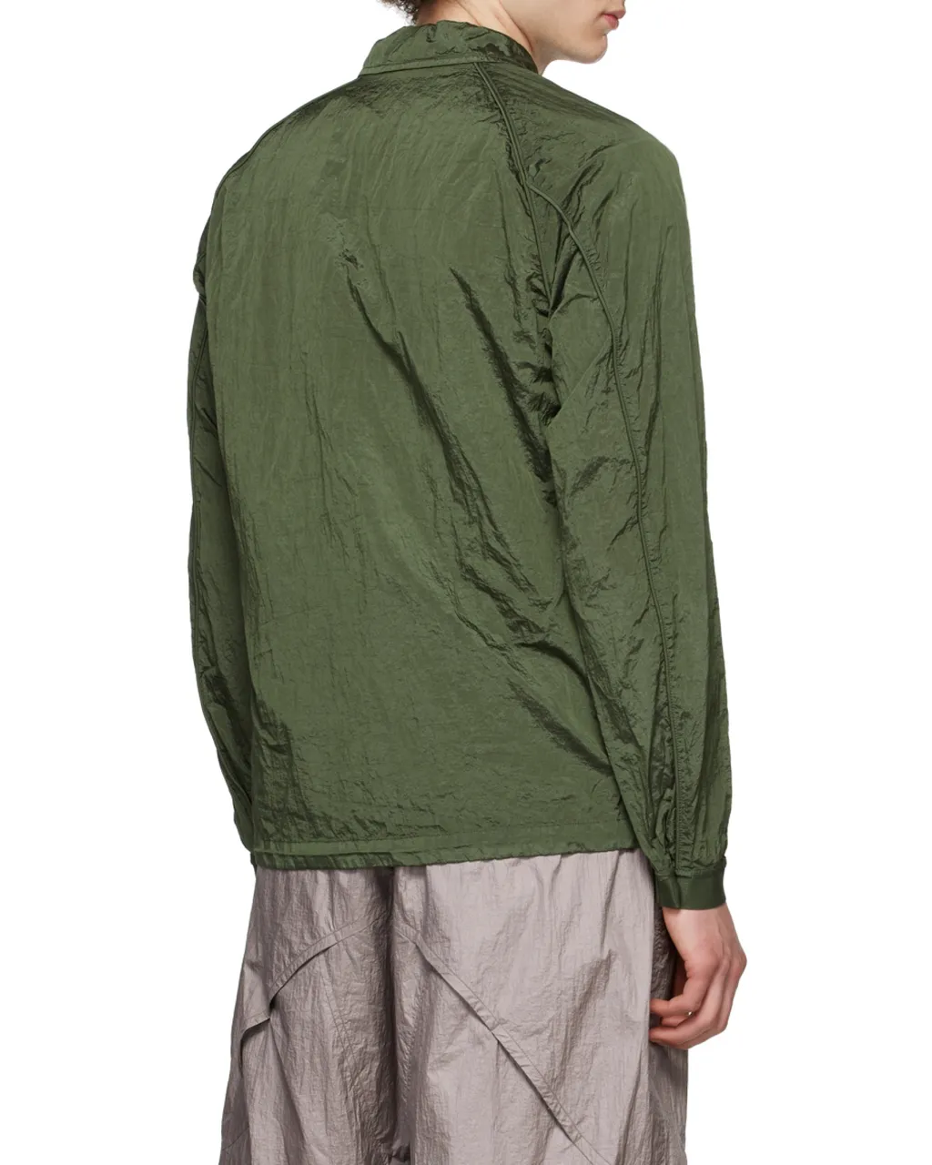 Compass-Patch Crinkled Zip-Up Overshirt