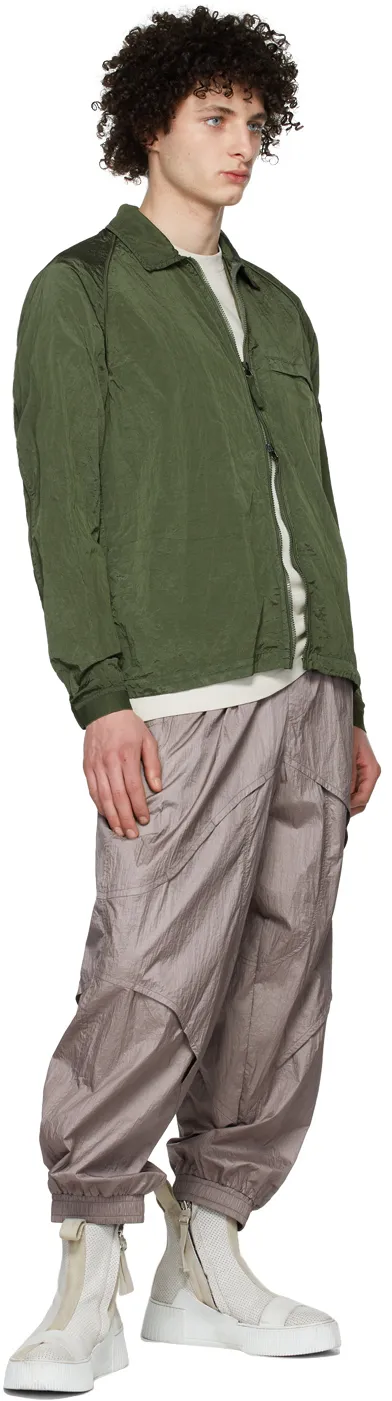 Compass-Patch Crinkled Zip-Up Overshirt