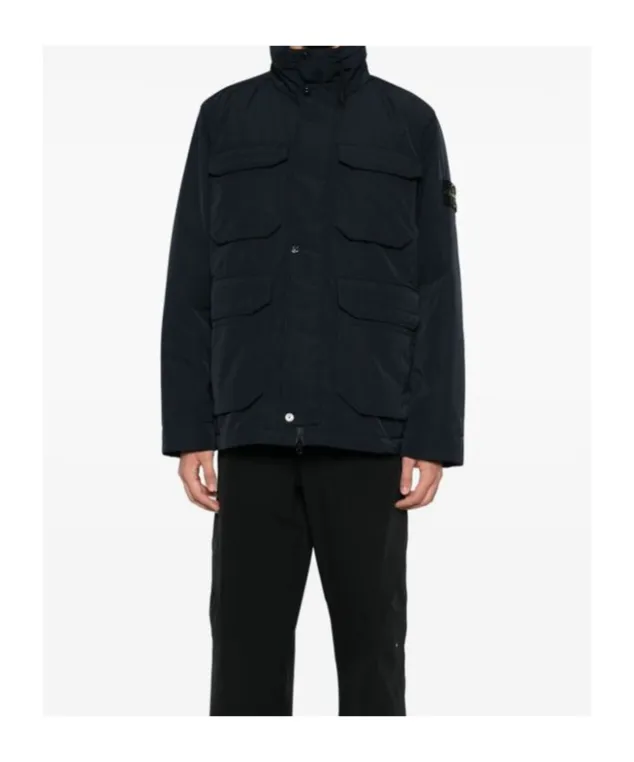 Compass-Badge Funnel Neck Puffer Jacket