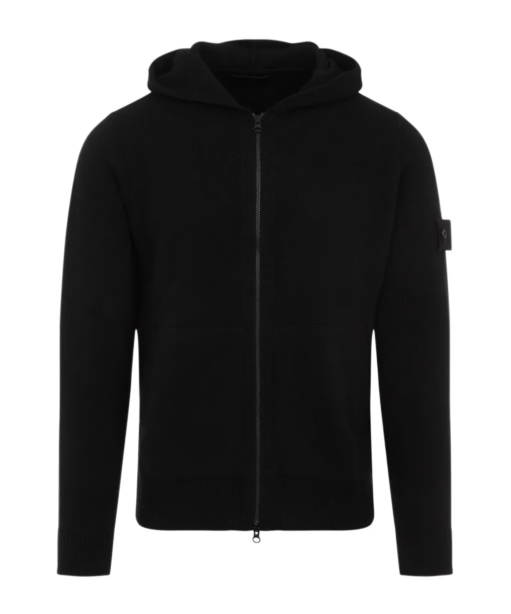 Logo Patch Zipped Hooded Cardigan