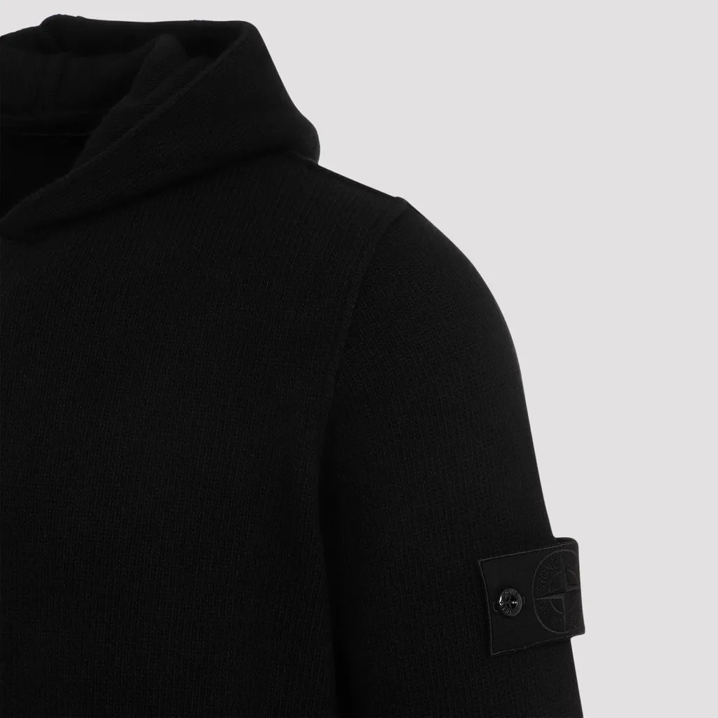 Logo Patch Zipped Hooded Cardigan