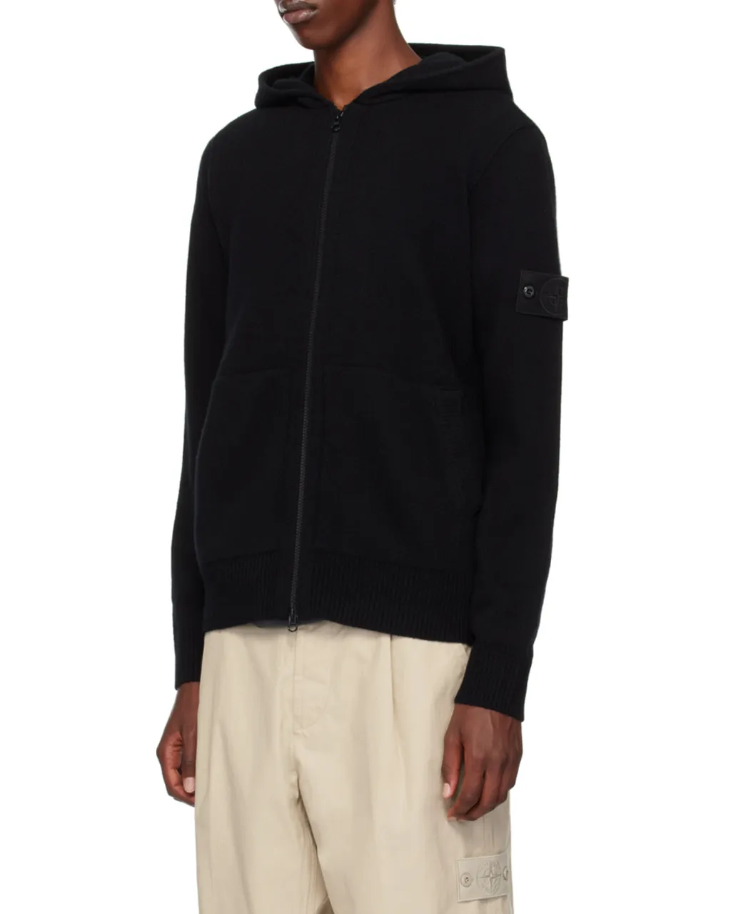 Logo Patch Zipped Hooded Cardigan
