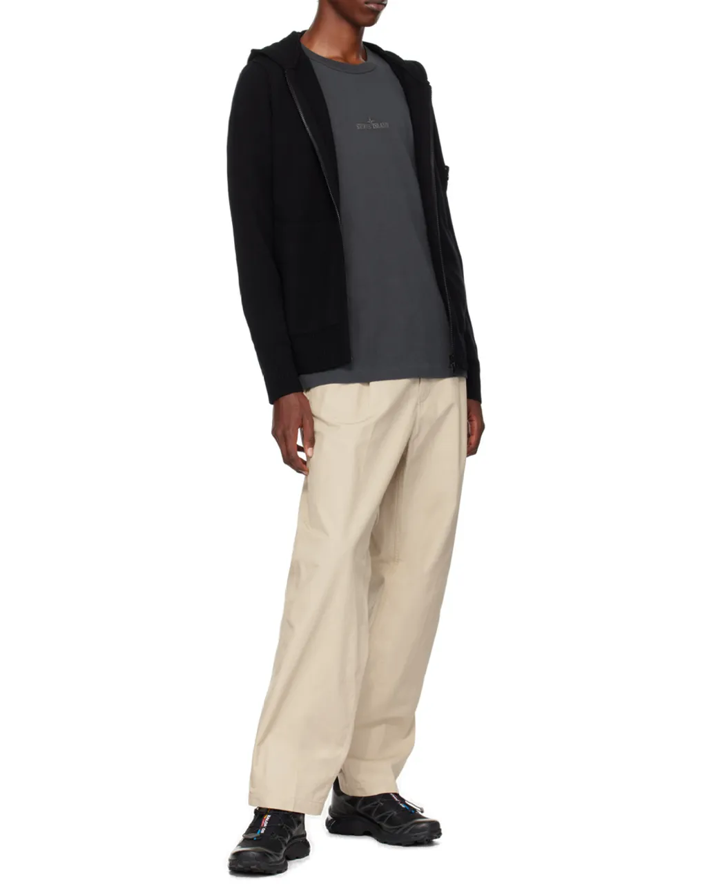 Logo Patch Zipped Hooded Cardigan
