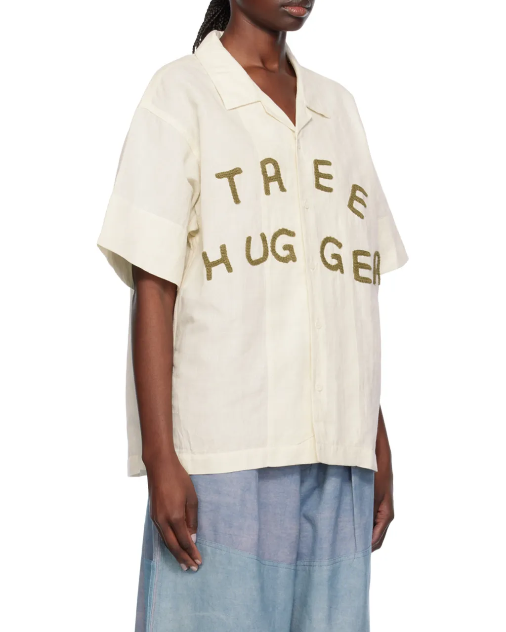Greetings Appliqué-Lettering Shirt
