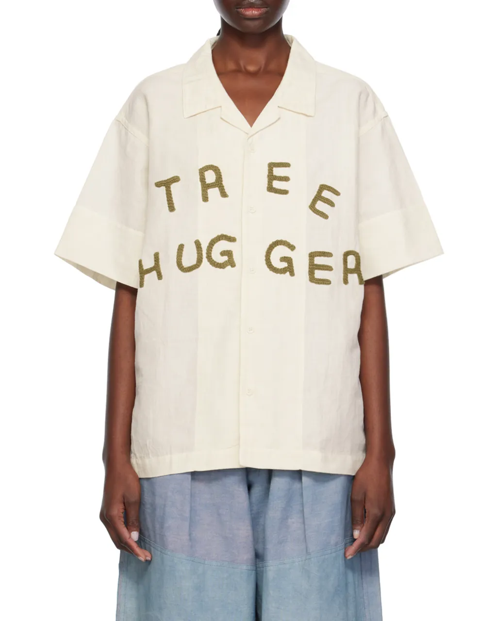 Greetings Appliqué-Lettering Shirt