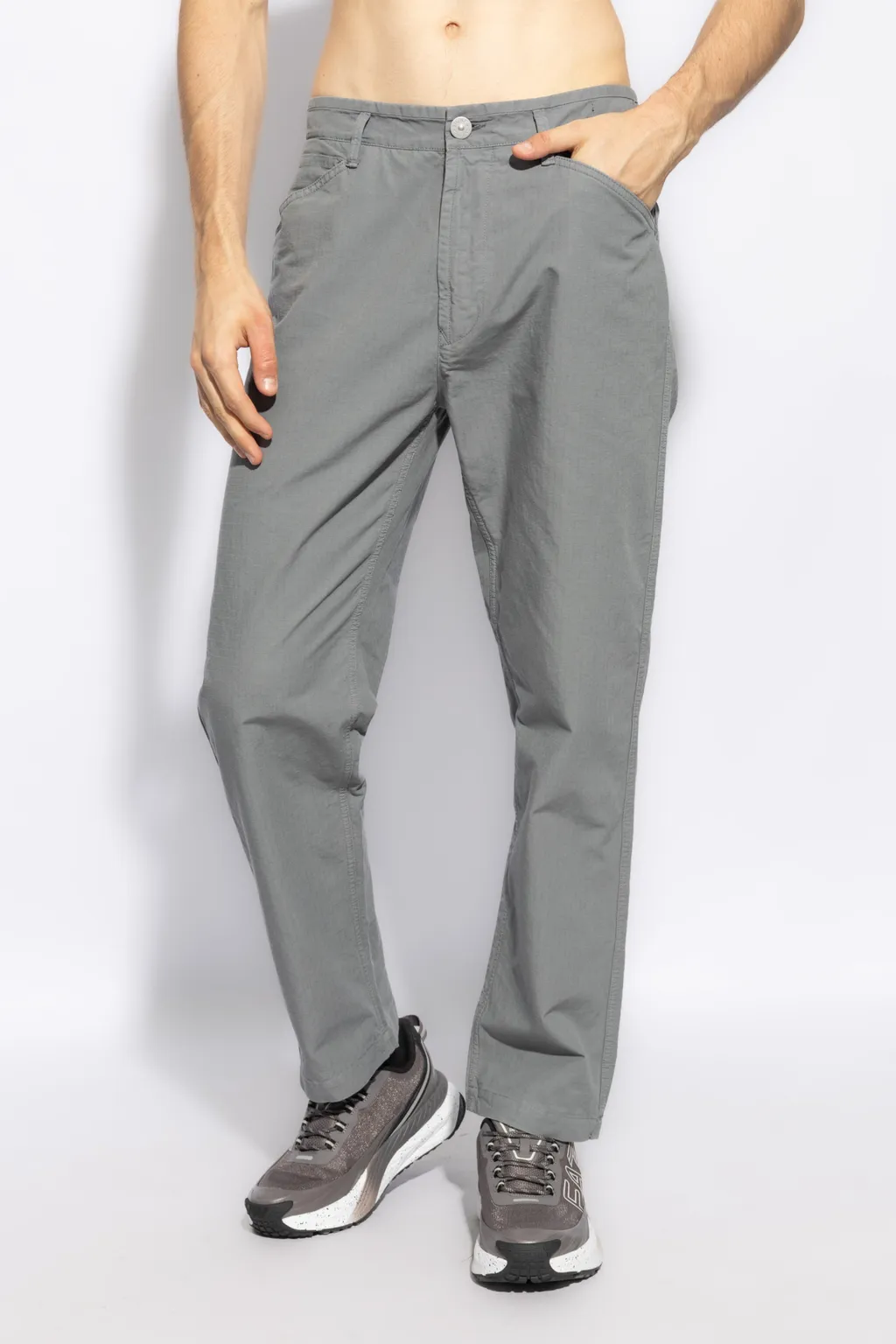 Compass-Motif Ripstop Straight Trousers