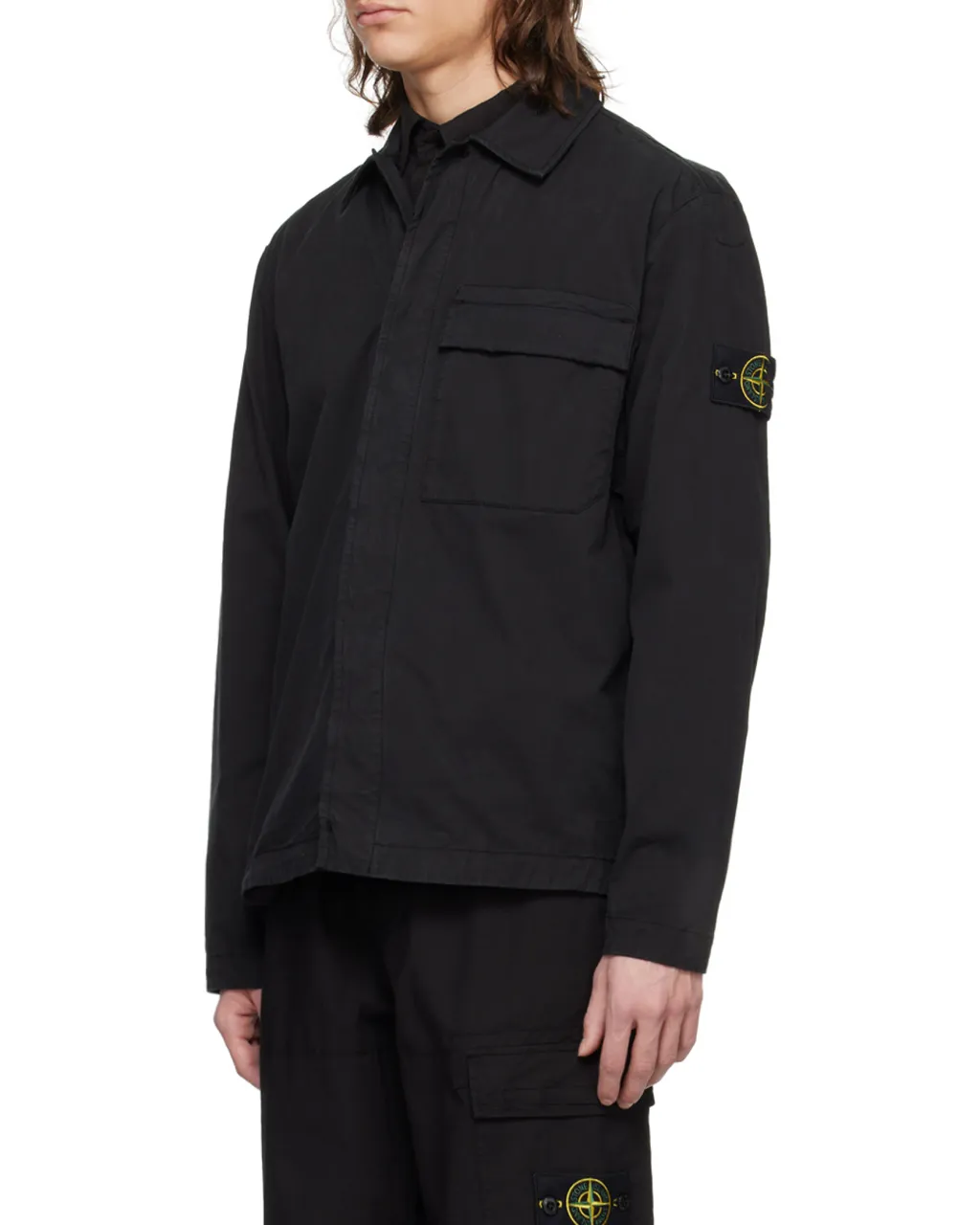 Logo Patch Collared Shirt Jacket