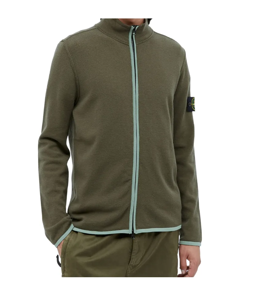 Compass-Patch High-Neck Zipped Cardigan