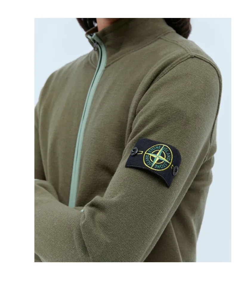 Compass-Patch High-Neck Zipped Cardigan
