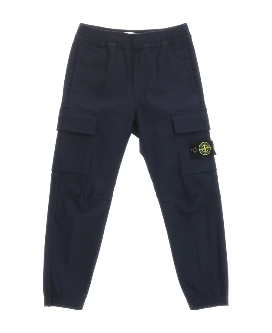 Compass-Badge Elastic-Waist Cargo Trousers