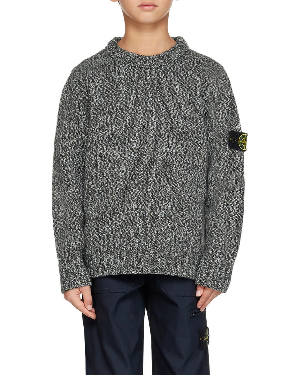 Junior Compass-Badge Marl-Knitted Crewneck Jumper