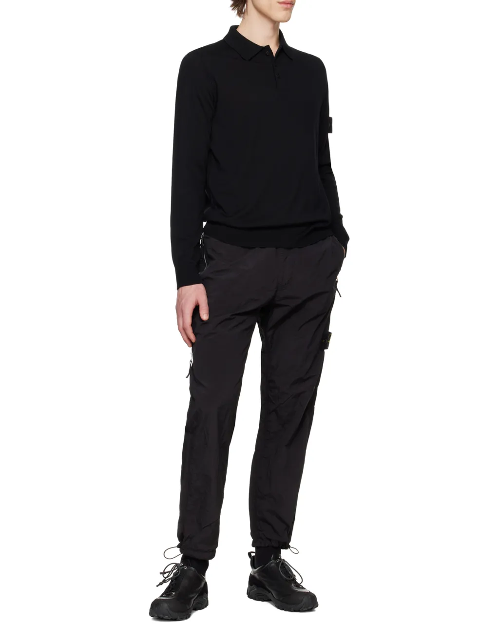 Logo Patch Long Sleeved Polo Shirt