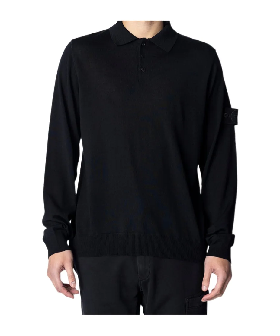 Logo Patch Long Sleeved Polo Shirt
