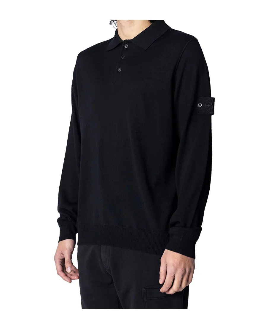 Logo Patch Long Sleeved Polo Shirt