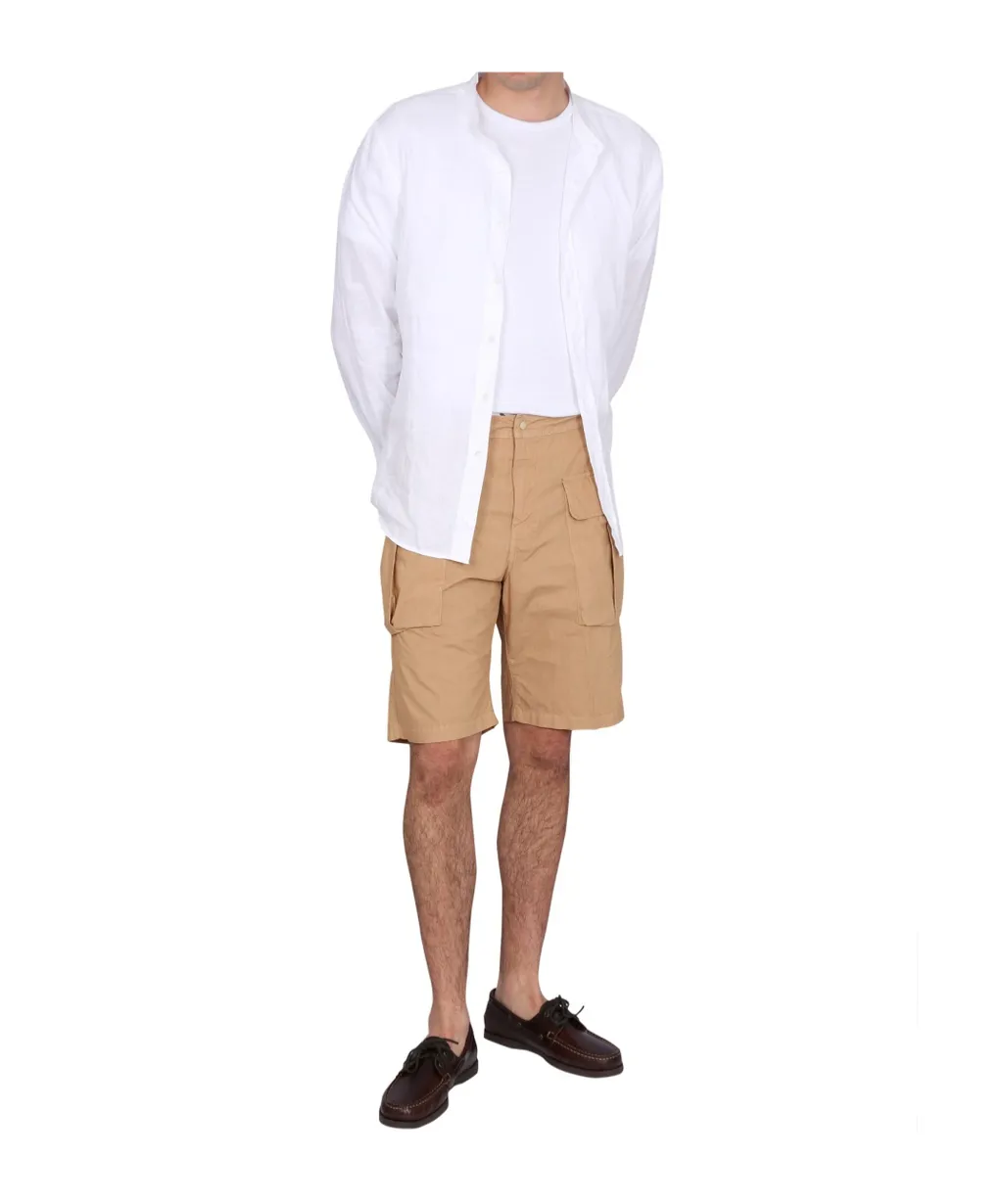 Buttoned Straight-Leg Cargo Shorts