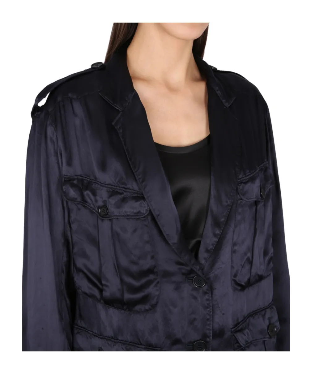 High-Shine Finish Single-Breasted Blazer