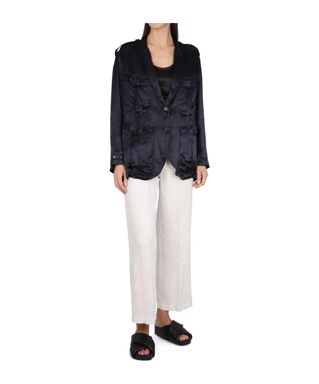 High-Shine Finish Single-Breasted Blazer