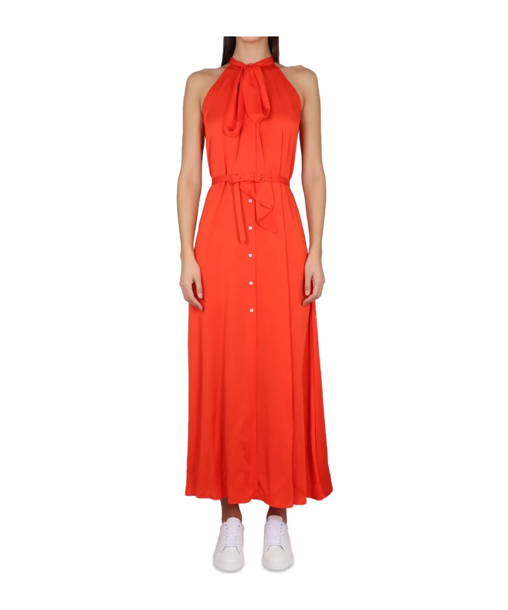 Halterneck Button-Detailed Midi Shirt Dress
