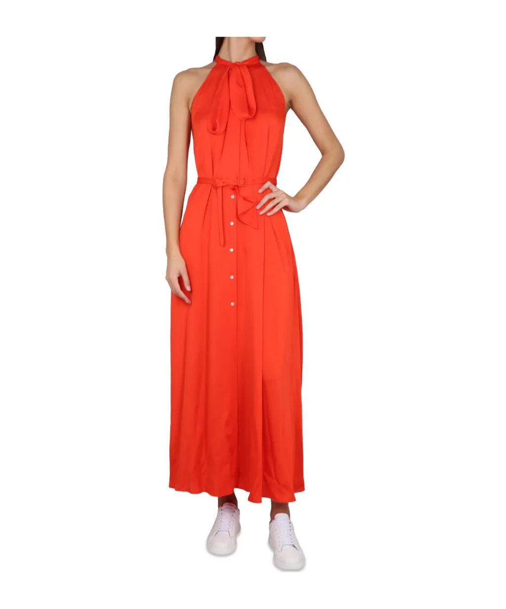 Halterneck Button-Detailed Midi Shirt Dress