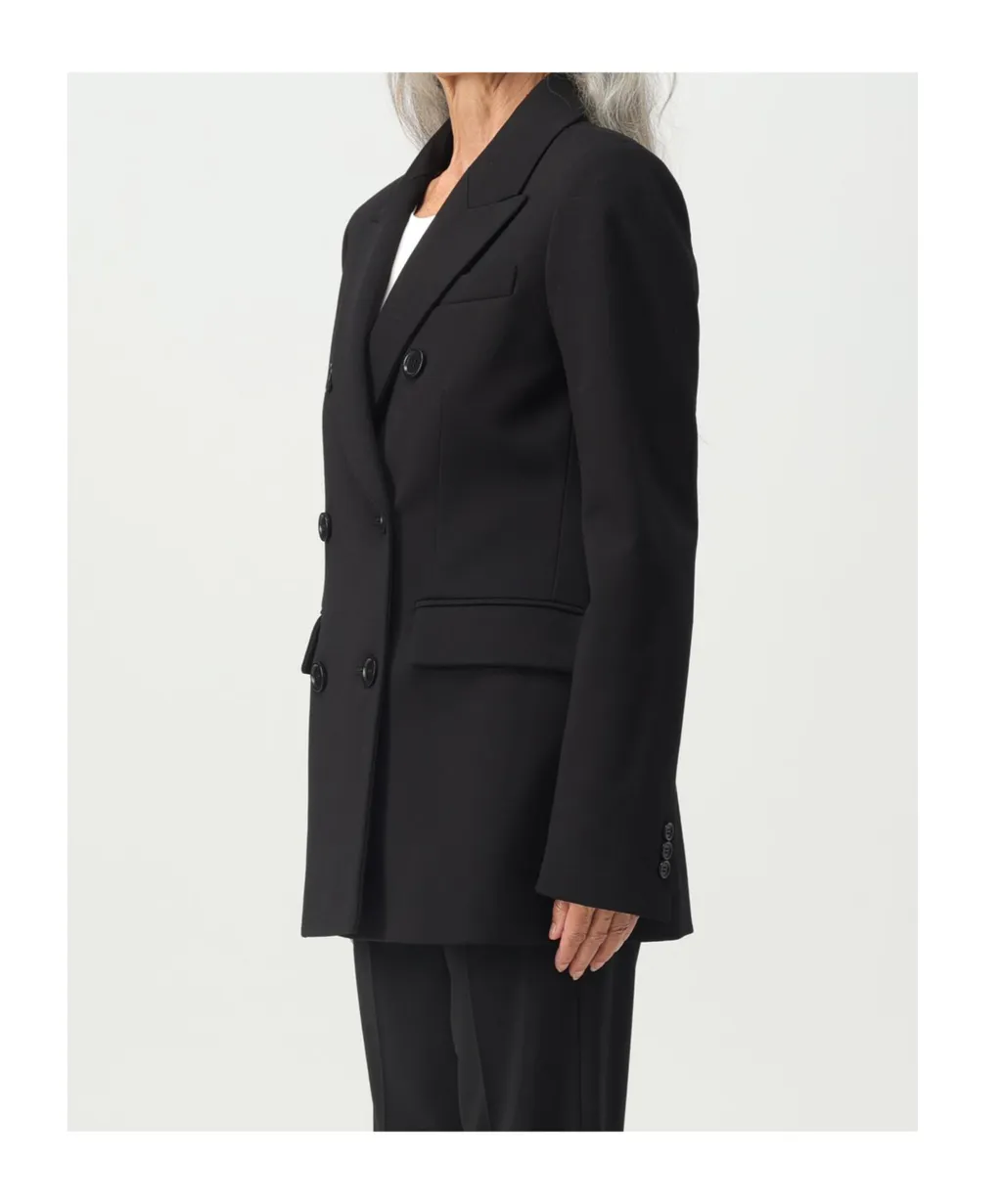 Flap-Pocketed Double-Breasted Blazer