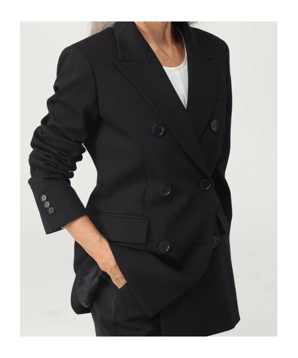 Flap-Pocketed Double-Breasted Blazer
