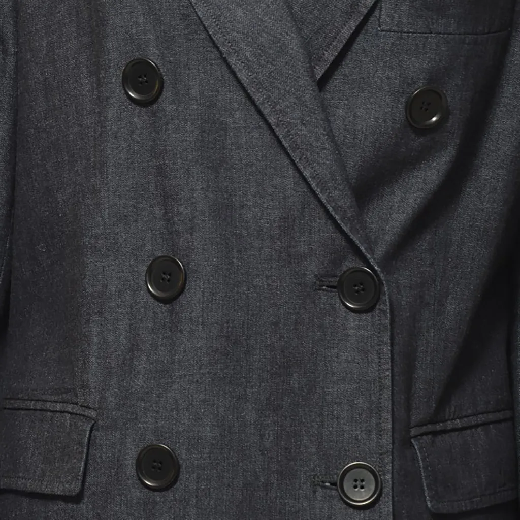 Double-Breasted Long Sleeved Denim Blazer