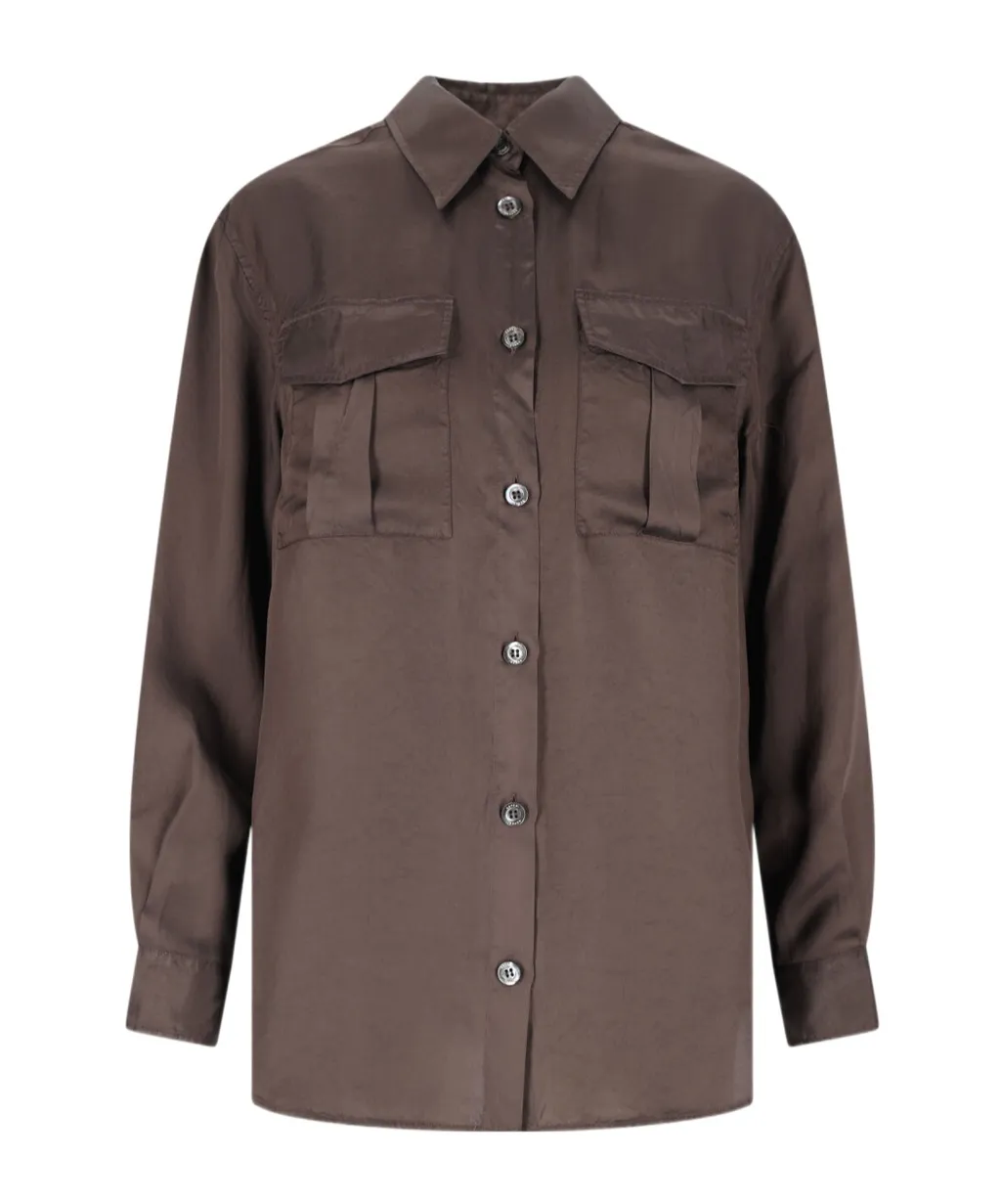 Long-Sleeved Curved Hem Shirt