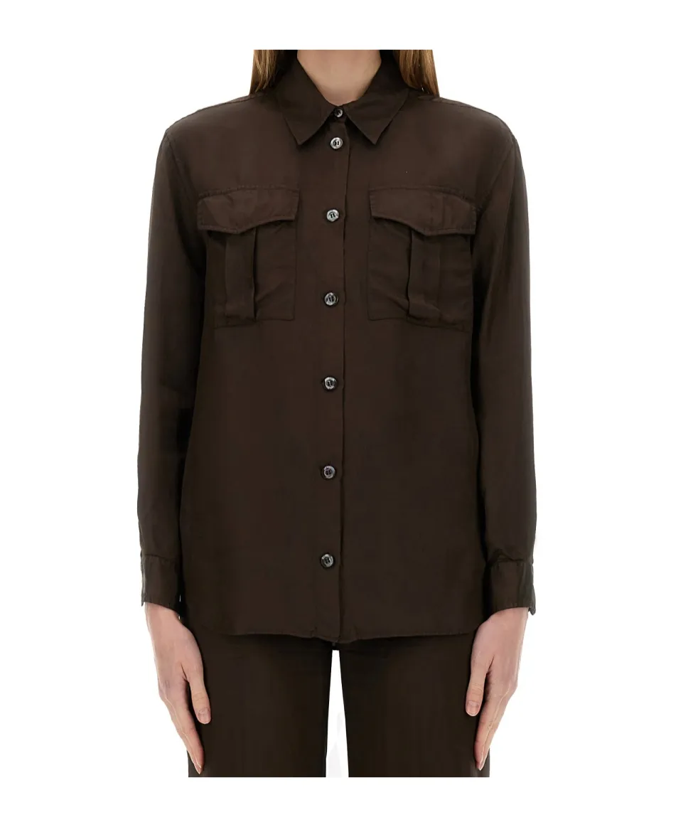 Long-Sleeved Curved Hem Shirt