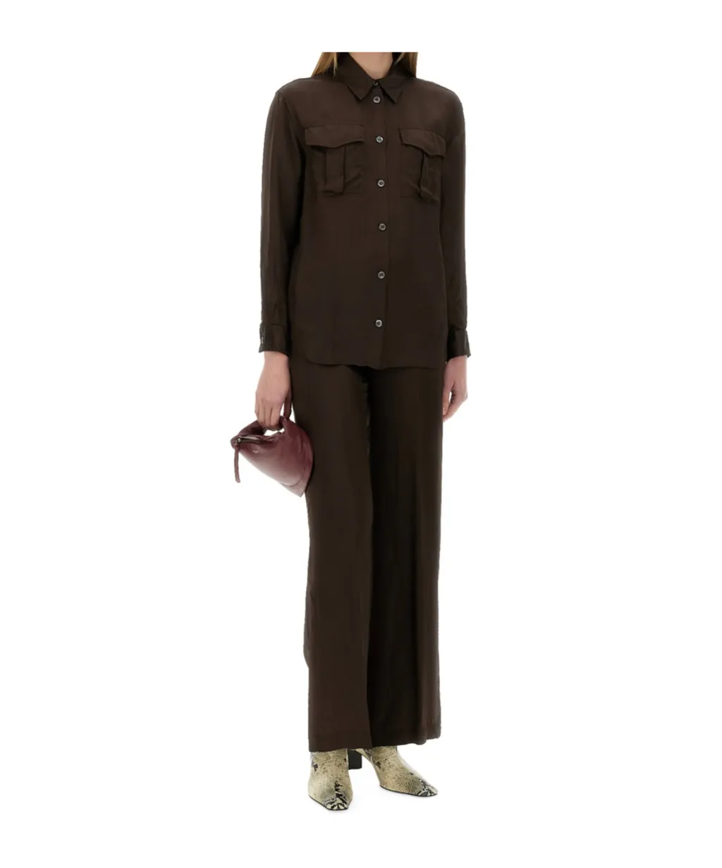 Long-Sleeved Curved Hem Shirt