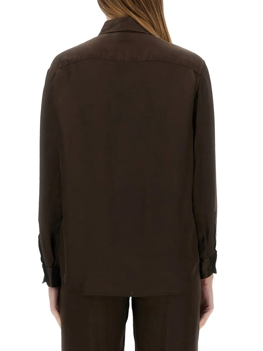 Long-Sleeved Curved Hem Shirt
