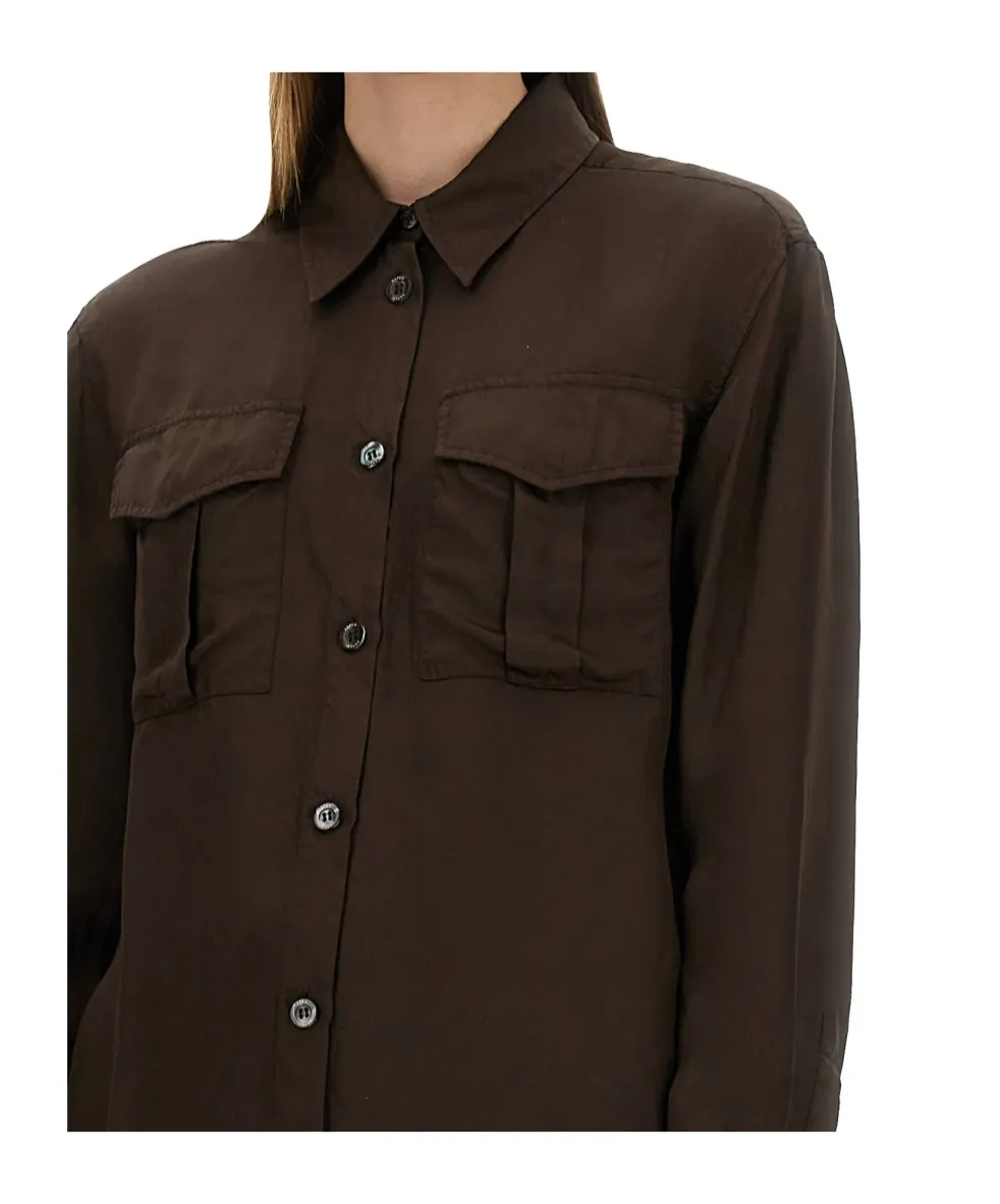 Long-Sleeved Curved Hem Shirt