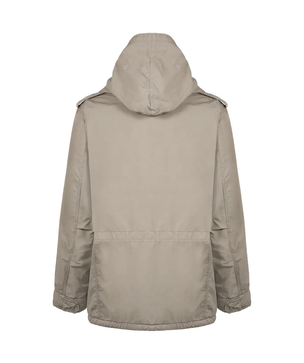Crinkled-Finish Patch-Pocketed Military Jacket