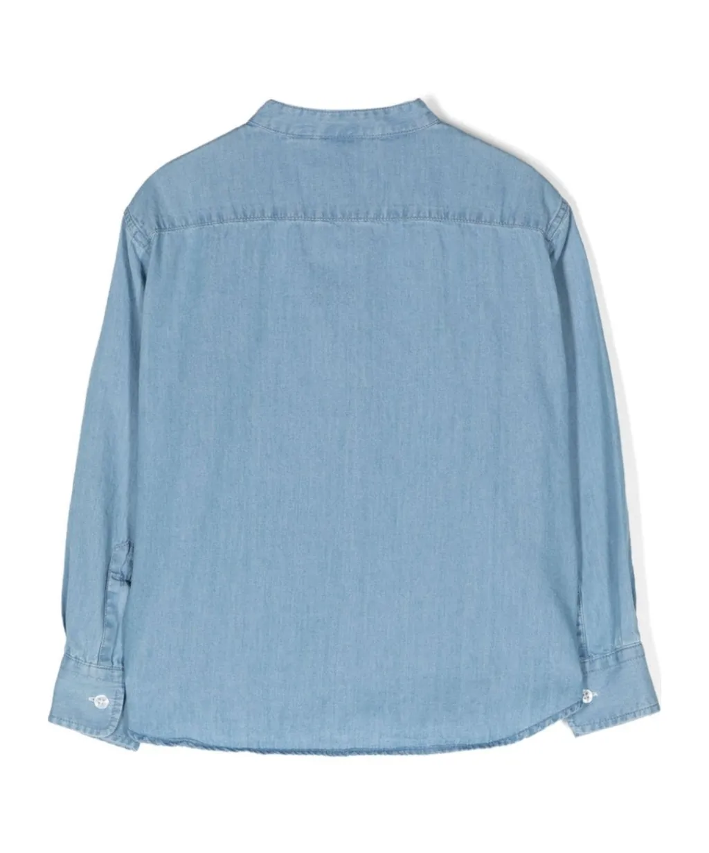 Band-Collar Denim Shirt