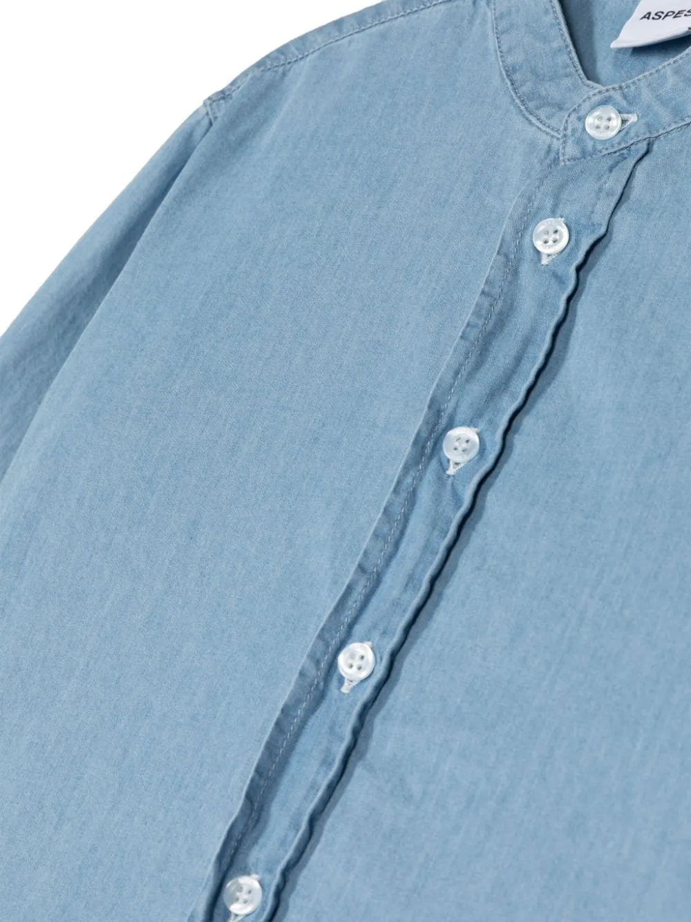 Band-Collar Denim Shirt