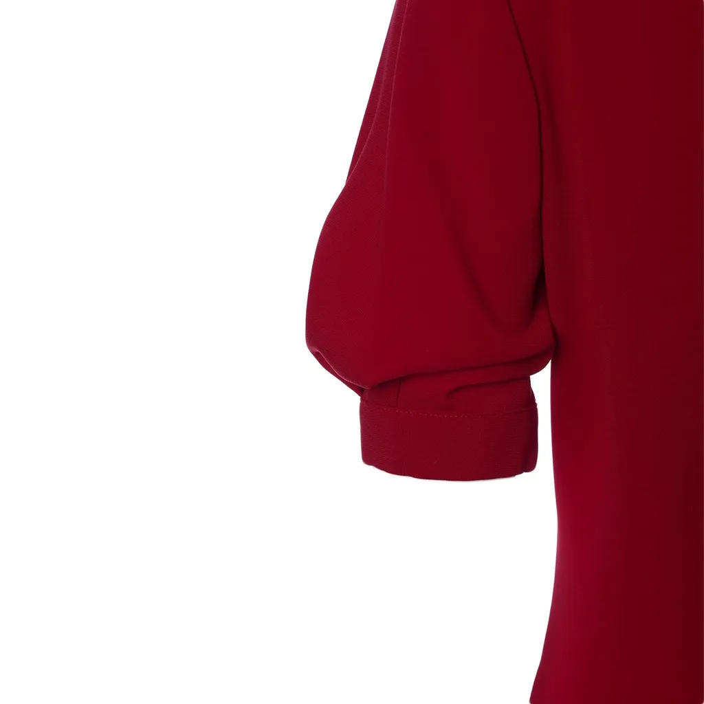 Button-Embellished Puff Sleeve Dress