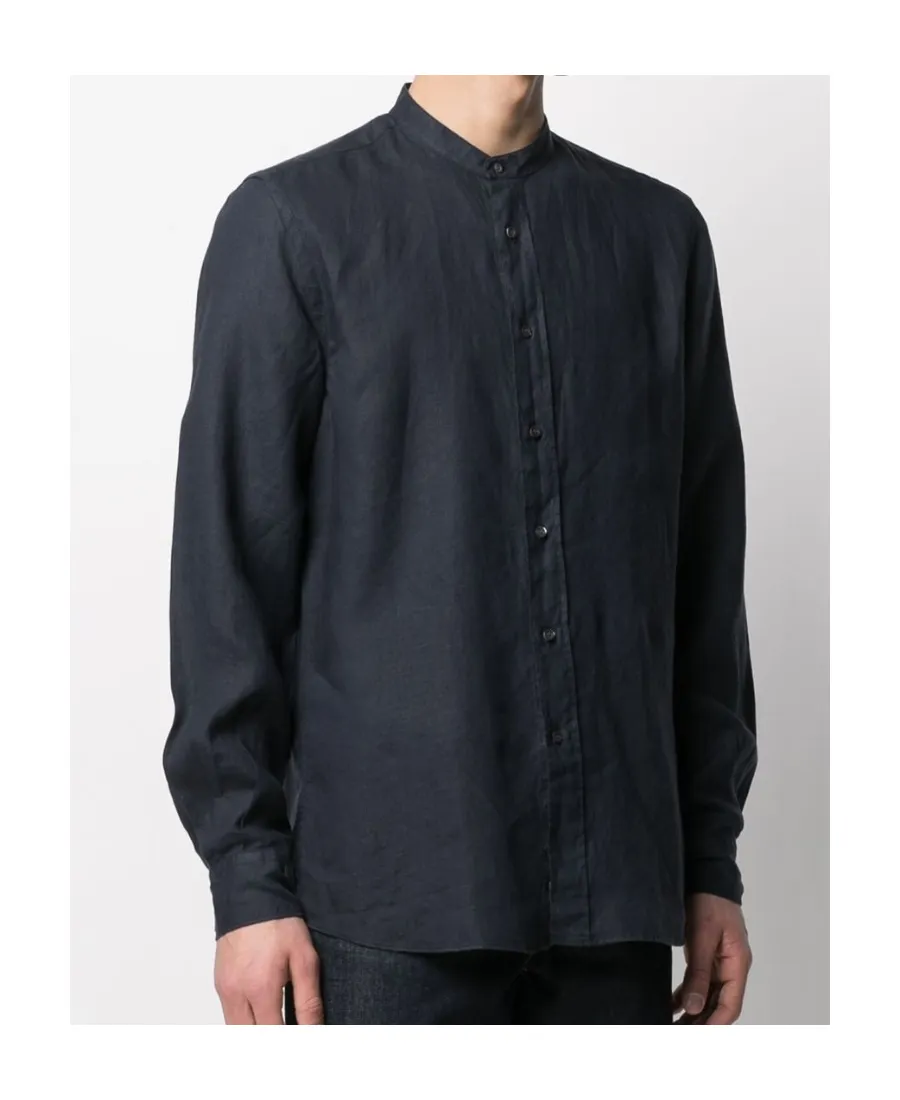 Band-Collar Linen Shirt