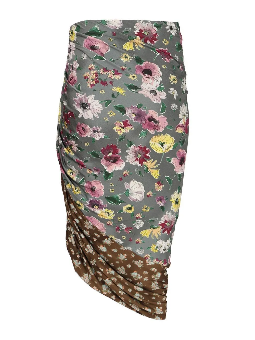 Floral Printed Asymmetric Draped Midi Skirt