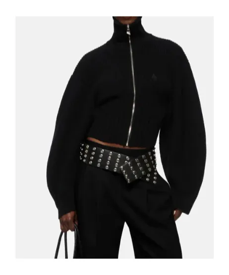Zip-Front Ribbed-Knit Cardigan
