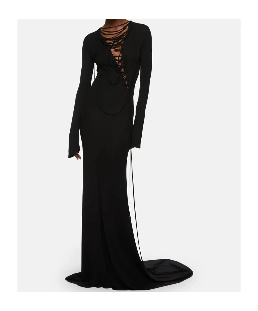 Lace-Up Long-Sleeved Maxi Dress