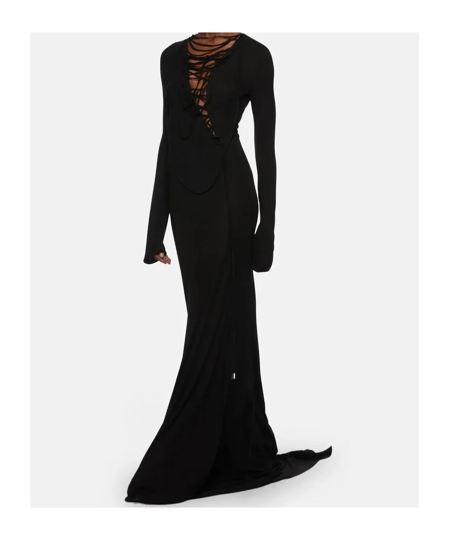 Lace-Up Long-Sleeved Maxi Dress